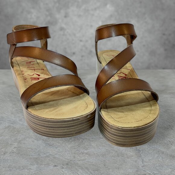 Blowfish Malibu Women's Brown Leather Platform Sandal Shoes Size 9.5 - Picture 1 of 16